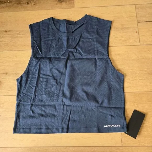 Nwt alphalete womens heavy cotton cut off navy tank top - Picture 2 of 10